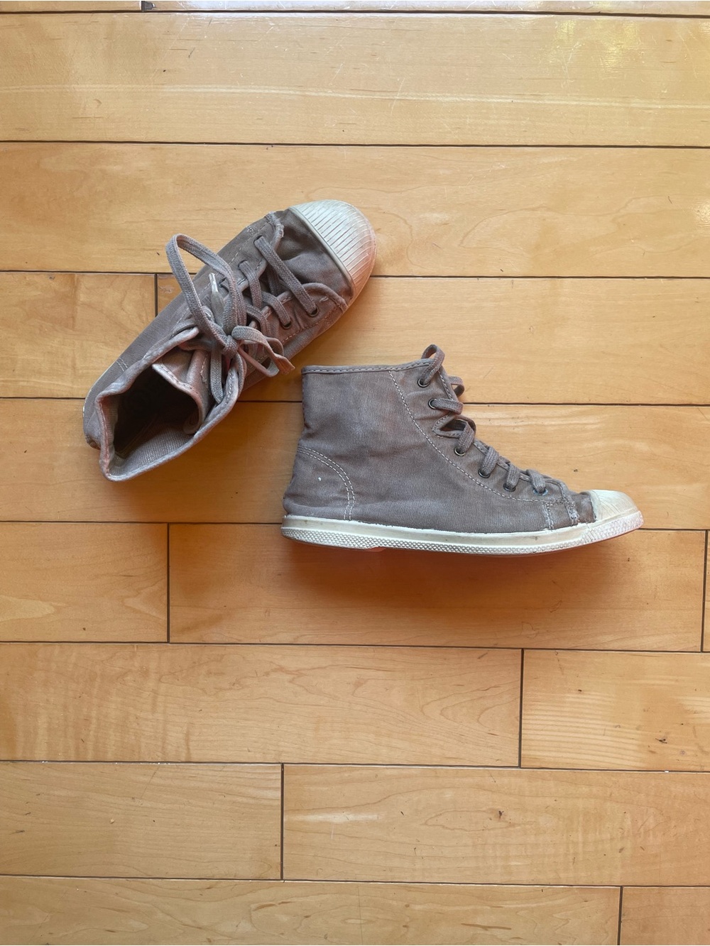 Kids High-Top Canvas Sneakers in Taupe